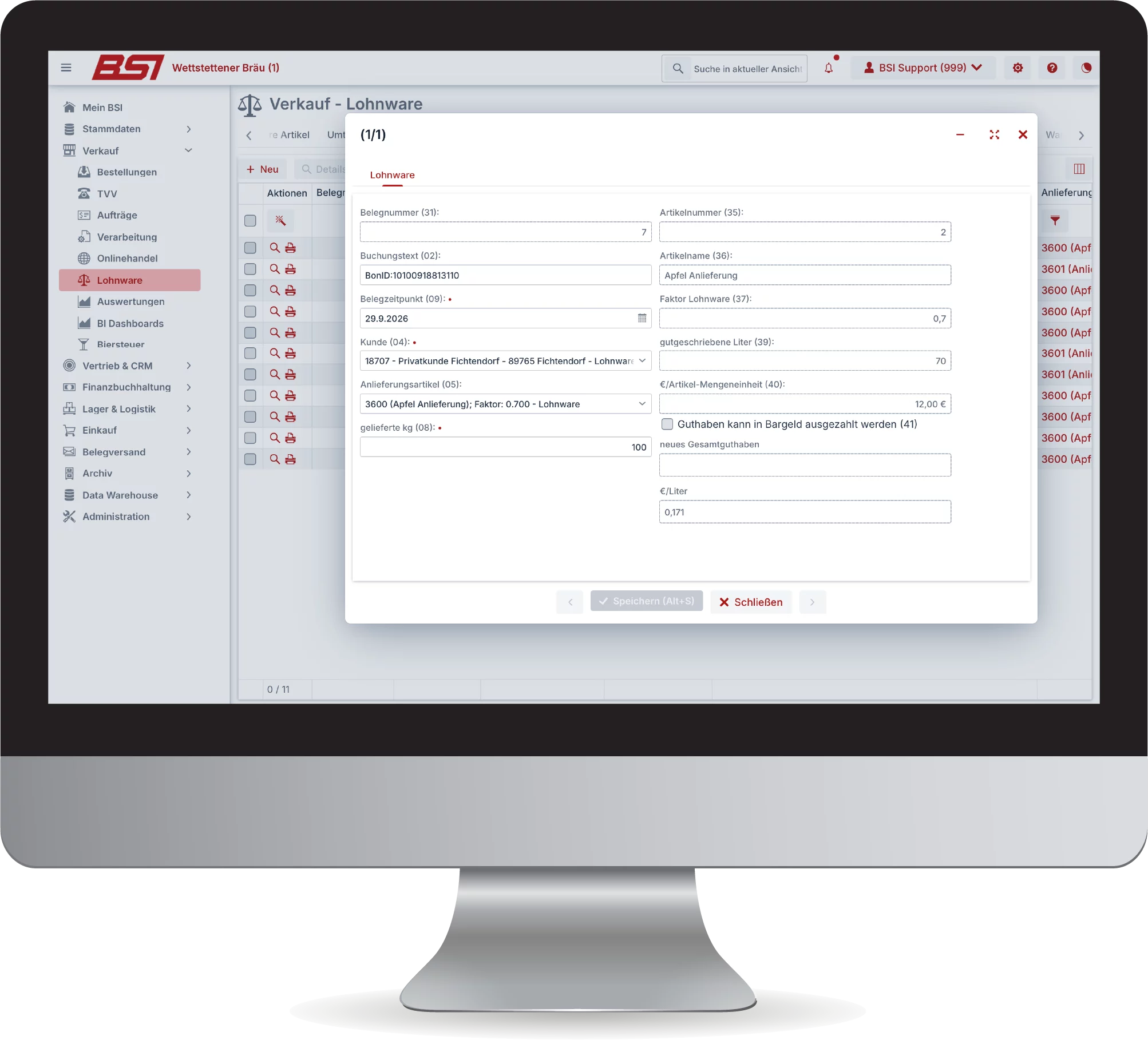 BSI B2B-Portal: Bestellübersicht eines Geschäftskunden