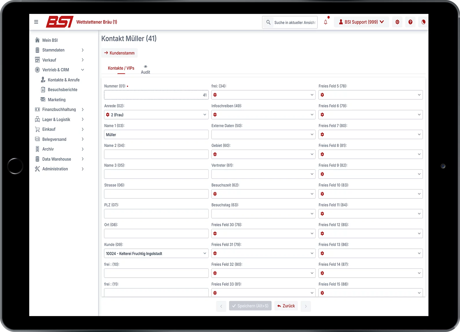 BSI V8 Vertrieb & CRM: Kontaktdaten eines Ansprechpartners beim Kundenv